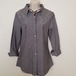 Olsenboy chambray black cotton studded shirt M